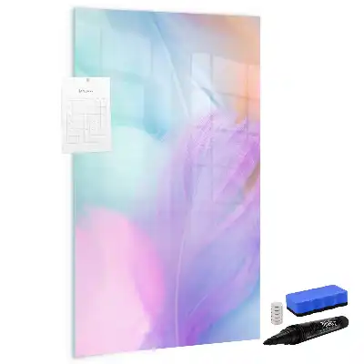 Magnetic writing board pastel feathers design