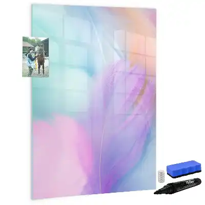 Magnetic writing board pastel feathers design