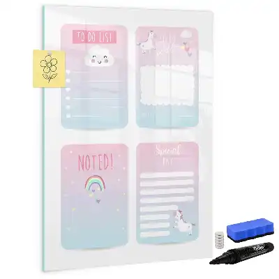 Magnetic dry erase board with a unicorn planner design