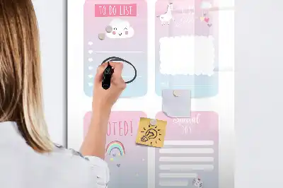 Magnetic dry erase board with a unicorn planner design