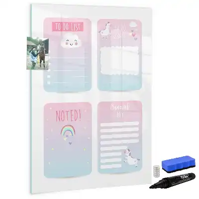 Magnetic dry erase board with a unicorn planner design