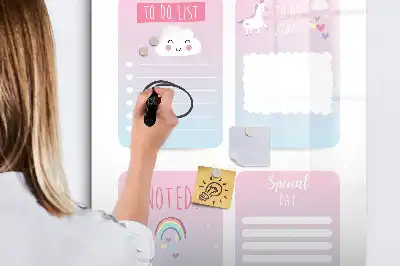 Magnetic dry erase board with a unicorn planner design