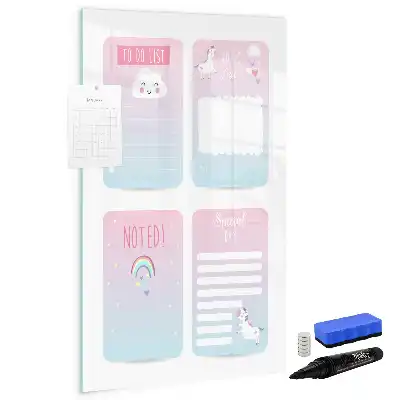 Magnetic dry erase board with a unicorn planner design