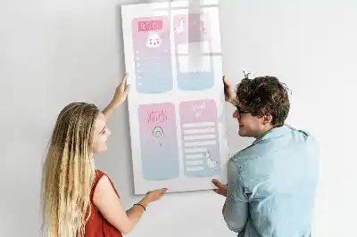 Magnetic dry erase board with a unicorn planner design