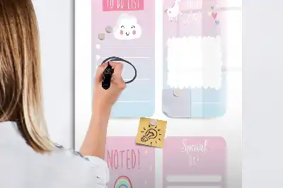 Magnetic dry erase board with a unicorn planner design
