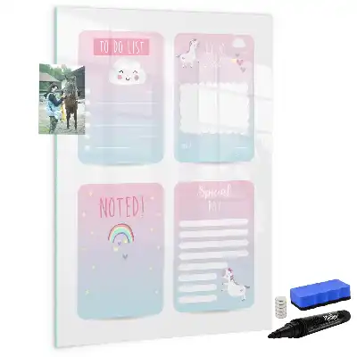 Magnetic dry erase board with a unicorn planner design