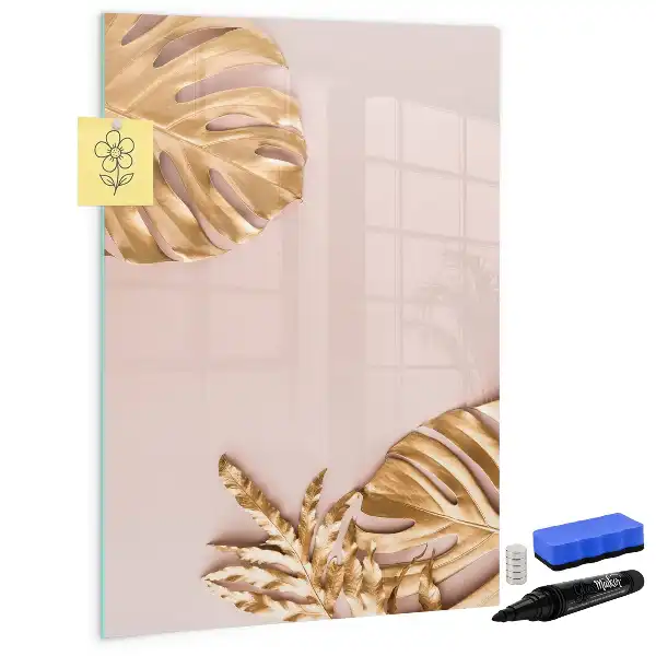 Magnetic dry erase board gold leaves design