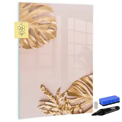 Magnetic dry erase board gold leaves design