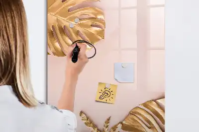 Magnetic dry erase board gold leaves design