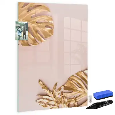 Magnetic dry erase board gold leaves design