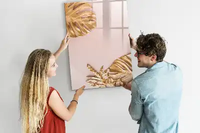 Magnetic dry erase board gold leaves design