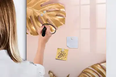 Magnetic dry erase board gold leaves design