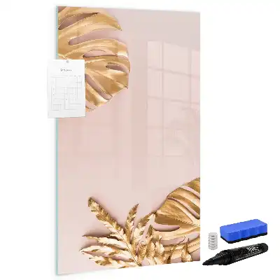 Magnetic dry erase board gold leaves design