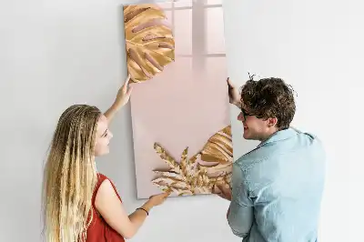 Magnetic dry erase board gold leaves design