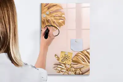 Magnetic dry erase board gold leaves design