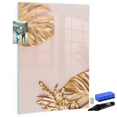 Magnetic dry erase board gold leaves design