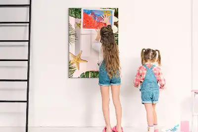 Magnetic dry erase board with a summer-themed frame