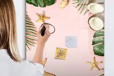 Magnetic dry erase board with a summer-themed frame