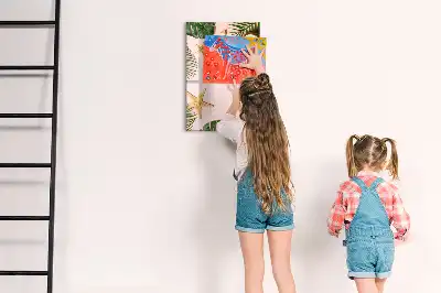 Magnetic dry erase board with a summer-themed frame