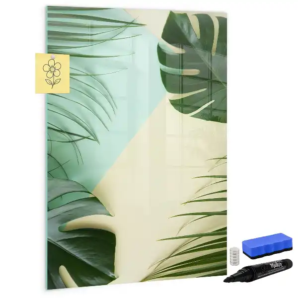 Magnetic dry erase board with tropical monstera leaf print
