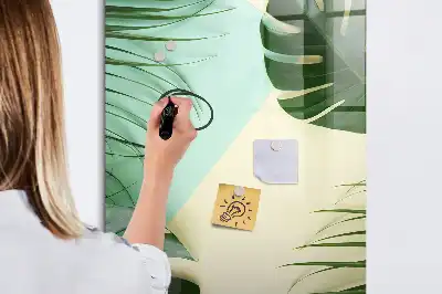Magnetic dry erase board with tropical monstera leaf print