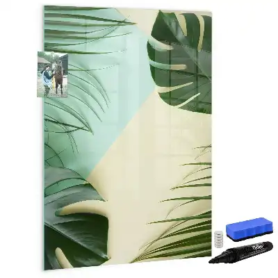 Magnetic dry erase board with tropical monstera leaf print