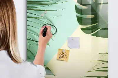 Magnetic dry erase board with tropical monstera leaf print