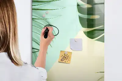 Magnetic dry erase board with tropical monstera leaf print