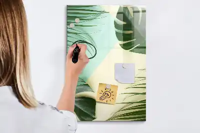 Magnetic dry erase board with tropical monstera leaf print