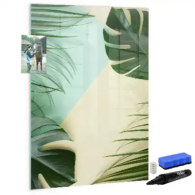 Magnetic dry erase board with tropical monstera leaf print
