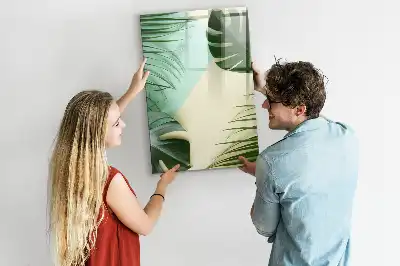 Magnetic dry erase board with tropical monstera leaf print