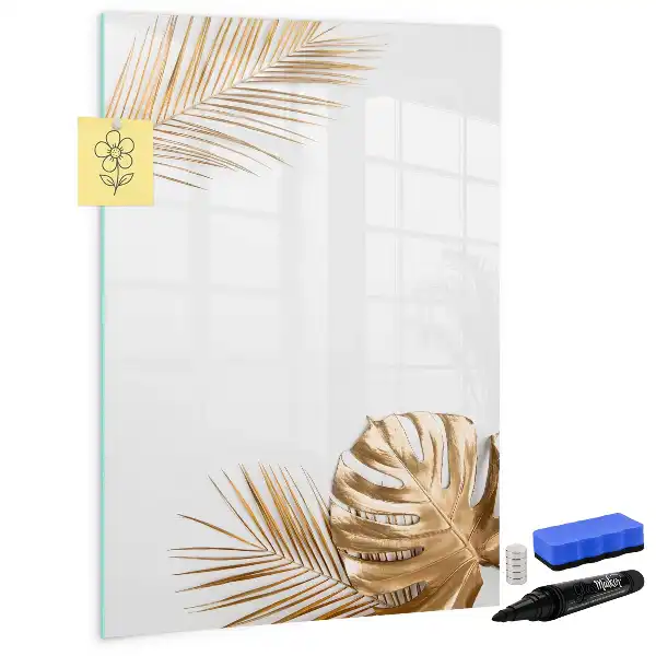 Magnetic dry erase board with gold leaves design