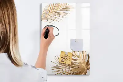 Magnetic dry erase board with gold leaves design