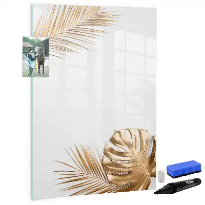 Magnetic dry erase board with gold leaves design