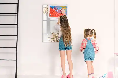 Magnetic dry erase board with gold leaves design