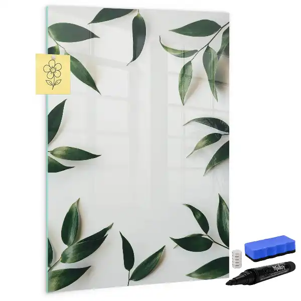 Magnetic writing board with green leaves frame