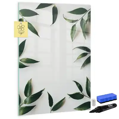 Magnetic writing board with green leaves frame