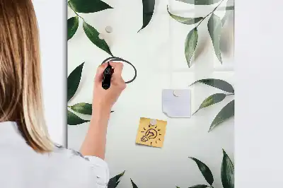 Magnetic writing board with green leaves frame