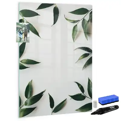 Magnetic writing board with green leaves frame