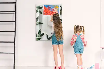 Magnetic writing board with green leaves frame