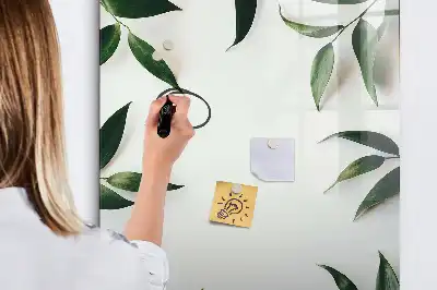Magnetic writing board with green leaves frame