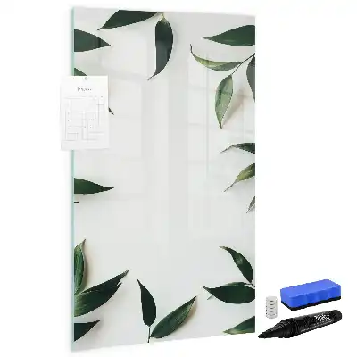 Magnetic writing board with green leaves frame