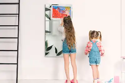 Magnetic writing board with green leaves frame