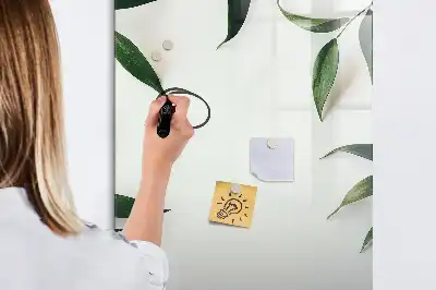 Magnetic writing board with green leaves frame