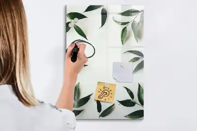 Magnetic writing board with green leaves frame
