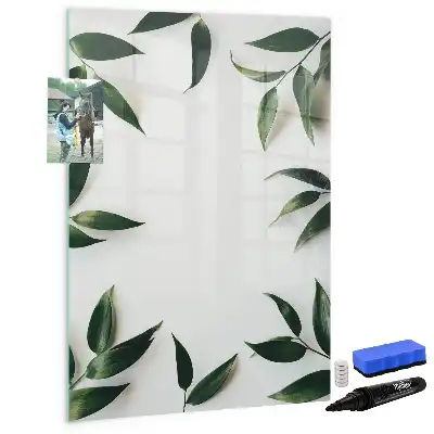 Magnetic writing board with green leaves frame