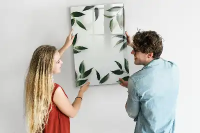Magnetic writing board with green leaves frame