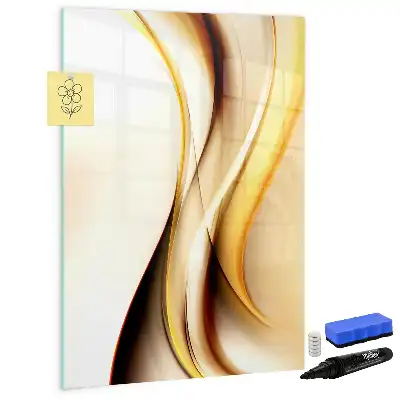 Magnetic dry erase board gold wave abstraction design