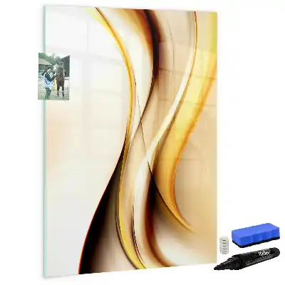 Magnetic dry erase board gold wave abstraction design