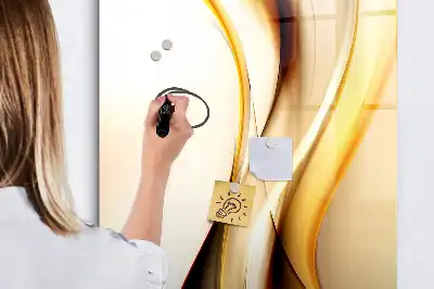 Magnetic dry erase board gold wave abstraction design